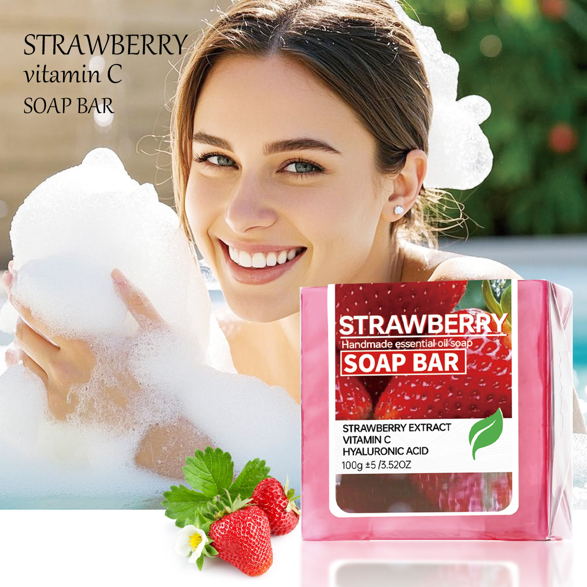 Essential Oil Soap - Erdbeer-Fruchtpüree Ätherisches Öl Seife, Handgemachte Seife,